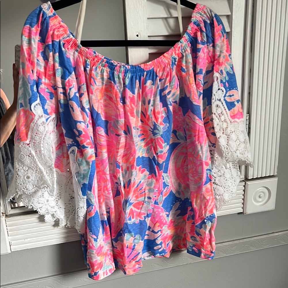 Lilly Pulitzer Pink and Blue Ruffled Blouse
